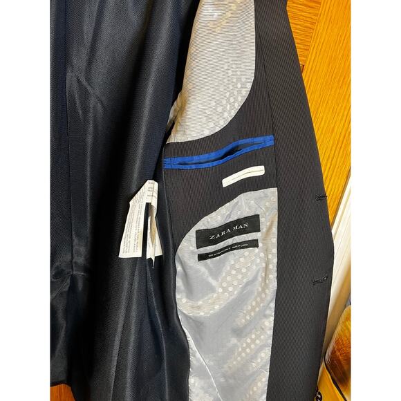 Zara Navy Blazer with Striped Pattern EU 38/US 40 - Picture 3 of 3